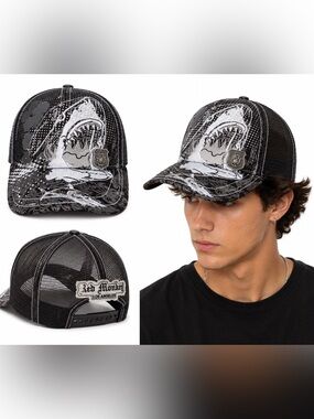 Red Monkey Los Angeles Shark Trucker Hat Black White Adjustable Snapback